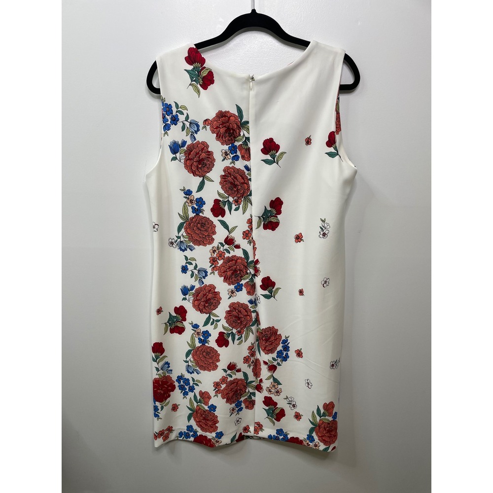 KORET Floral Dress White Red Blue Sleeveless Tank Knee Length L Feminine Flowers - Picture 6 of 10